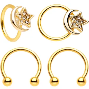 16 Gauge 3/8 Gem Golden Night Sky Horseshoe BCR Captive Ring Set