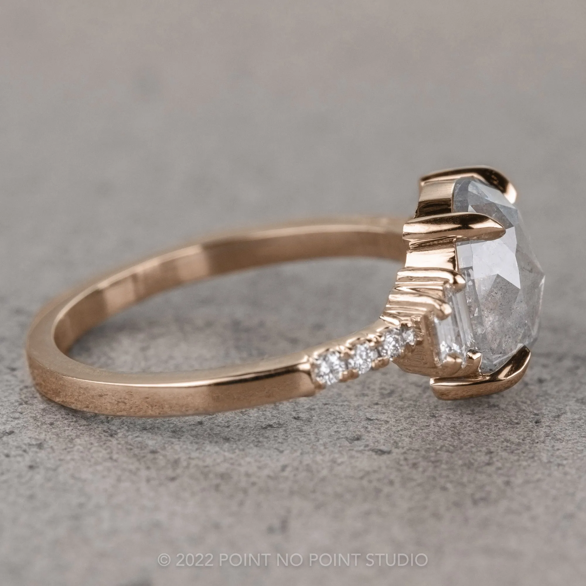 1.67 Carat Icy White Cushion Diamond Engagement Ring, Betsy Setting, 14K Rose Gold