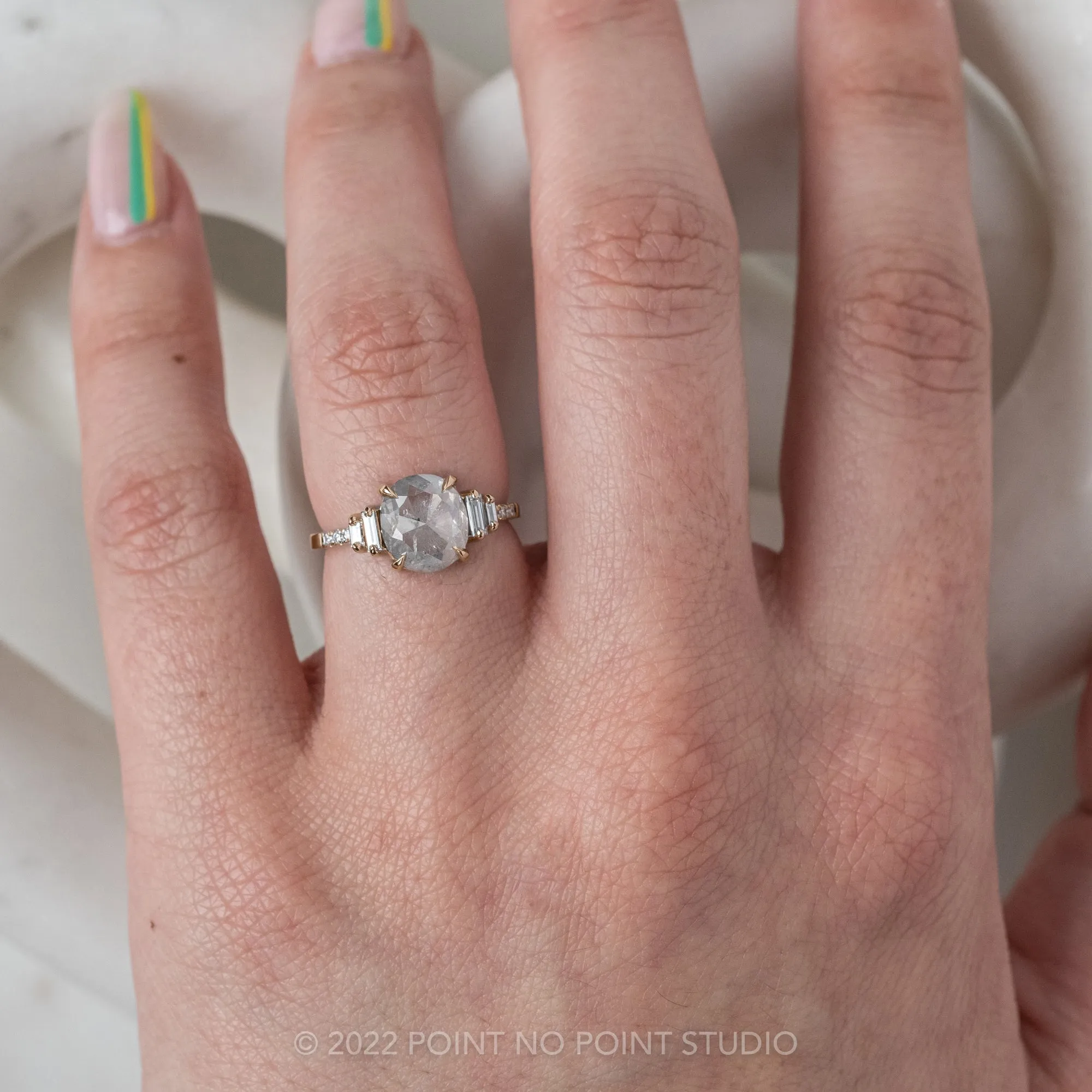 1.67 Carat Icy White Cushion Diamond Engagement Ring, Betsy Setting, 14K Rose Gold