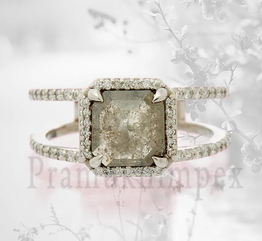 1.67ct Cushion Salt and Pepper ring moissanite eternity Engagement Rings weeding dainity promise ring art deco simple vintage unique ring