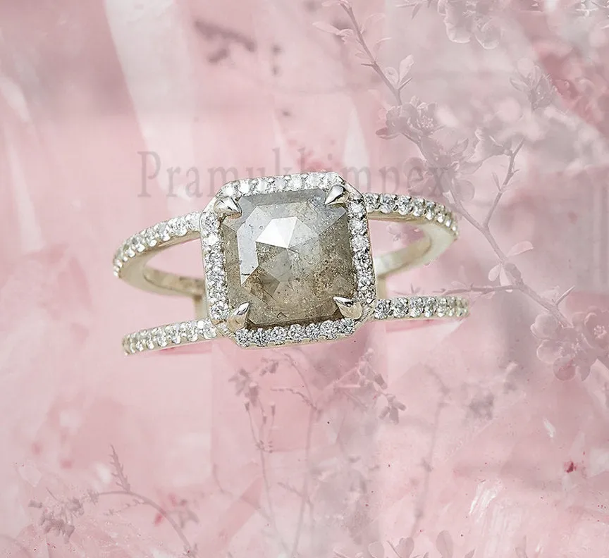 1.67ct Cushion Salt and Pepper ring moissanite eternity Engagement Rings weeding dainity promise ring art deco simple vintage unique ring
