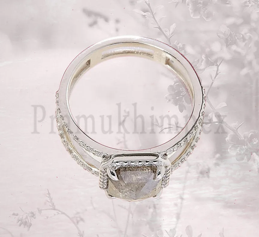 1.67ct Cushion Salt and Pepper ring moissanite eternity Engagement Rings weeding dainity promise ring art deco simple vintage unique ring