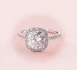 1.78  Ct  Split Shank Cushion Shaped Halo Diamond Engagement Ring VS2 14K WG