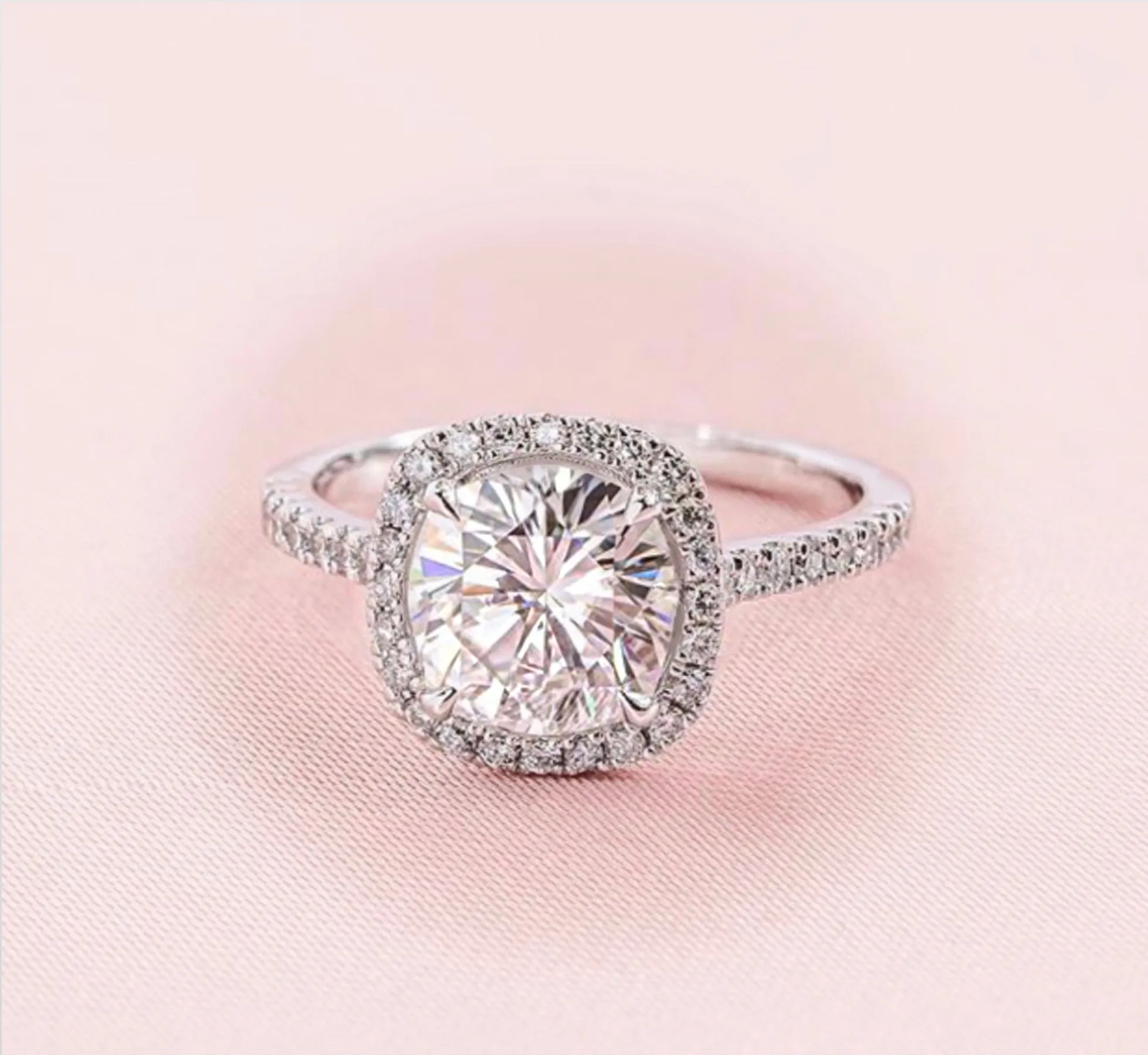 1.78  Ct  Split Shank Cushion Shaped Halo Diamond Engagement Ring VS2 14K WG
