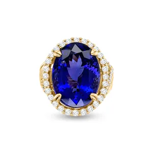 18.56 Carat Tanzanite Gemstone Ring in 14k Yellow Gold