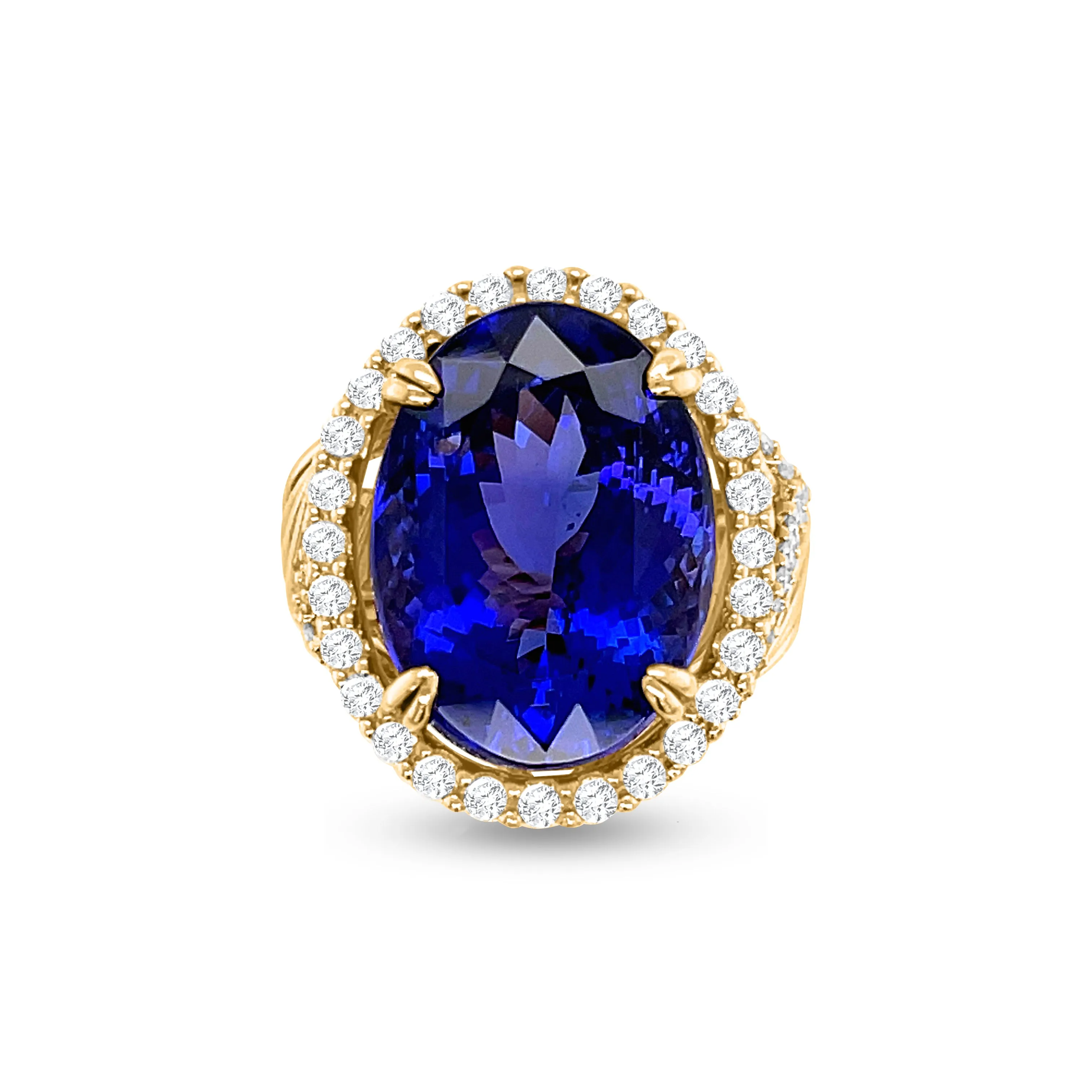 18.56 Carat Tanzanite Gemstone Ring in 14k Yellow Gold