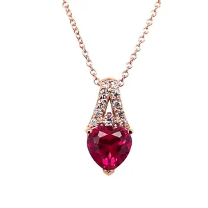 1.86 CTW DEW Heart Lab Created Ruby & Moissanite Pendant in 14K Rose Gold