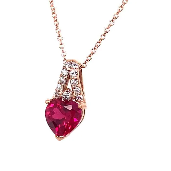 1.86 CTW DEW Heart Lab Created Ruby & Moissanite Pendant in 14K Rose Gold