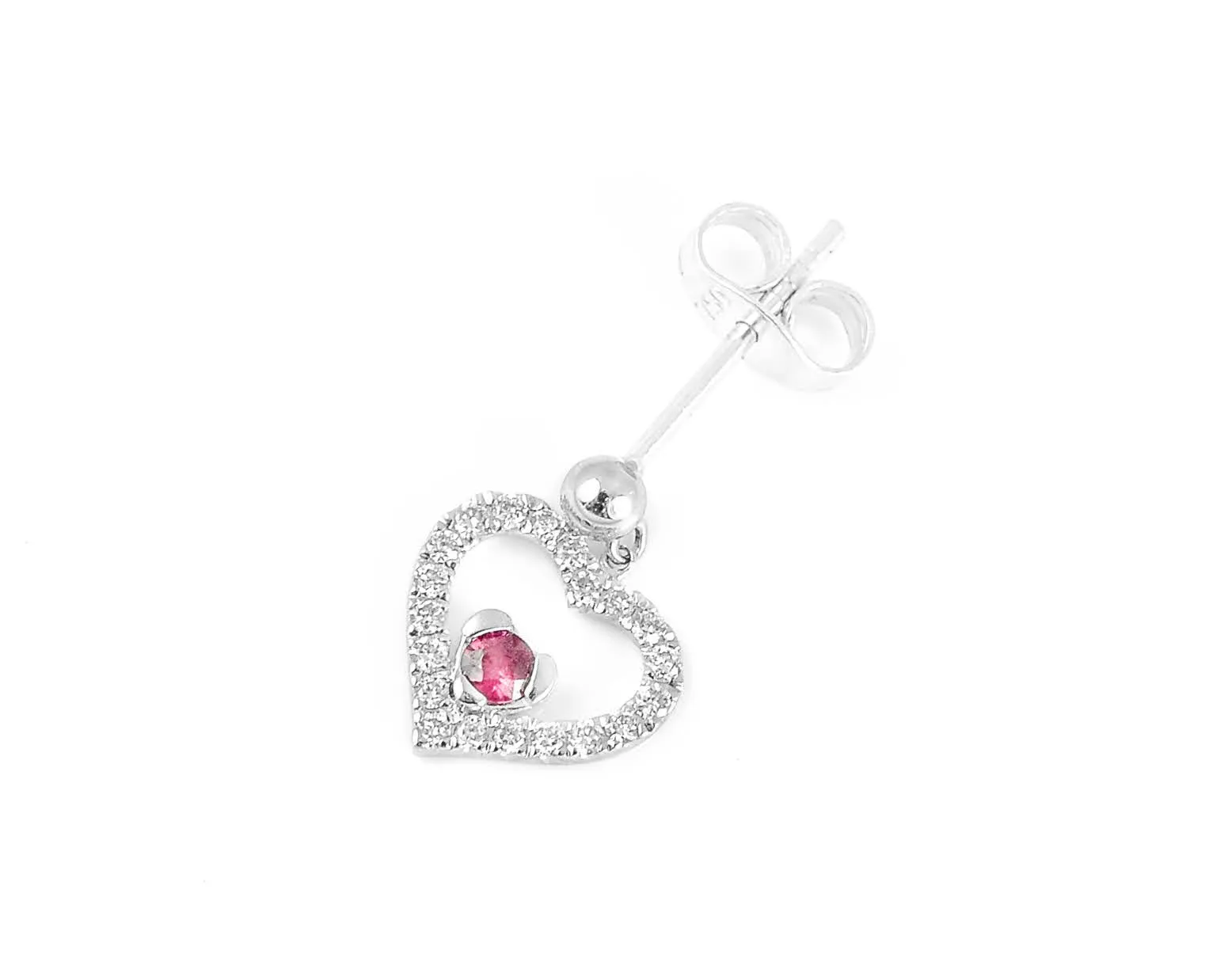 18ct White Gold, Ruby & Diamond Open Heart Dangle Earrings