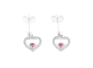 18ct White Gold, Ruby & Diamond Open Heart Dangle Earrings