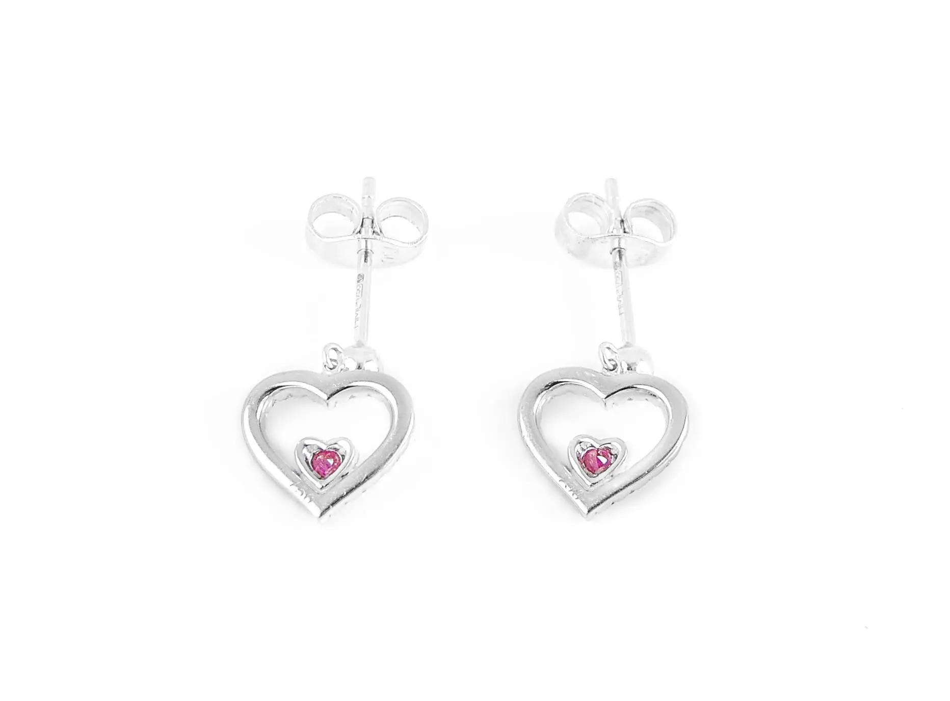 18ct White Gold, Ruby & Diamond Open Heart Dangle Earrings