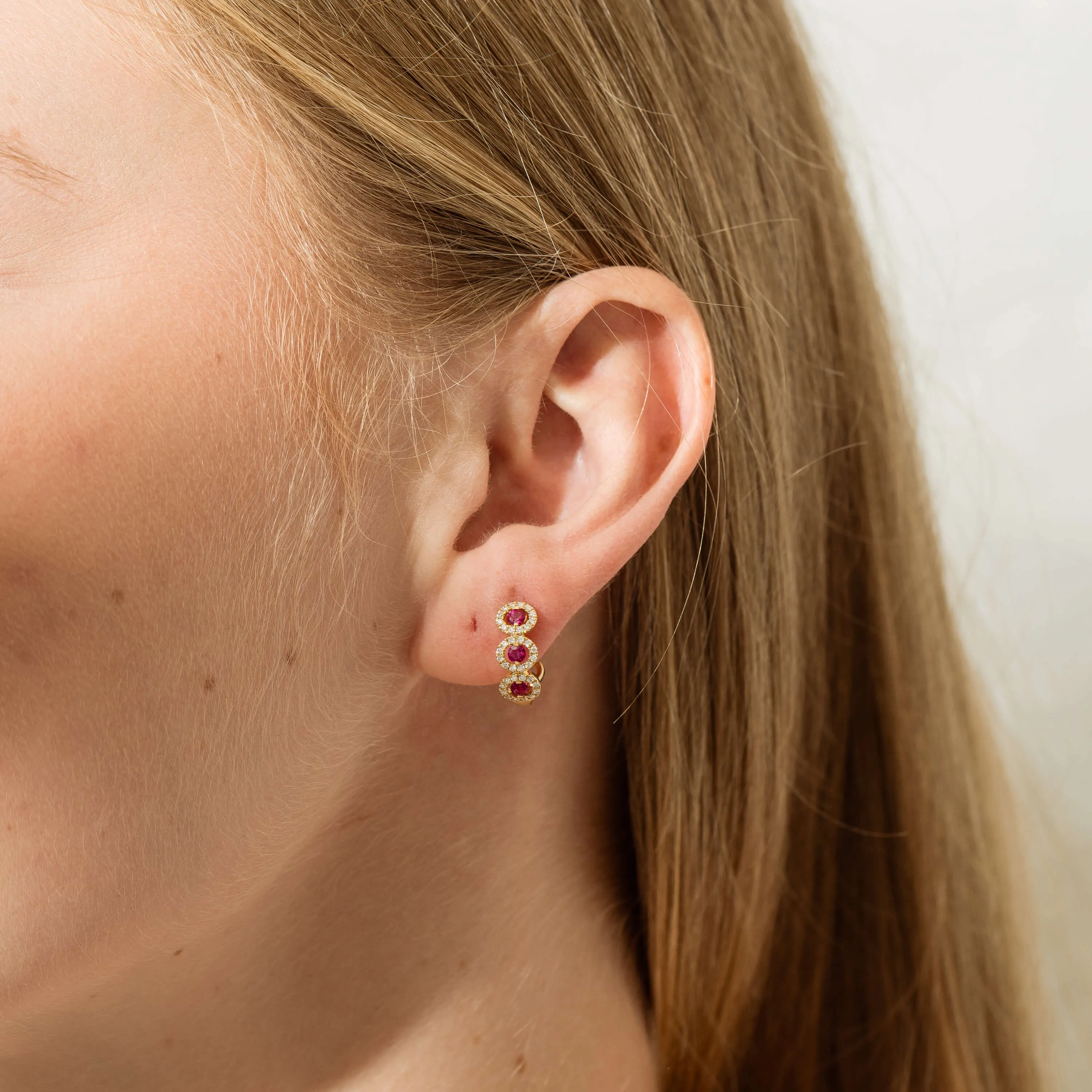 18ct Yellow Gold .54ct Ruby & Diamond Hoop Earrings