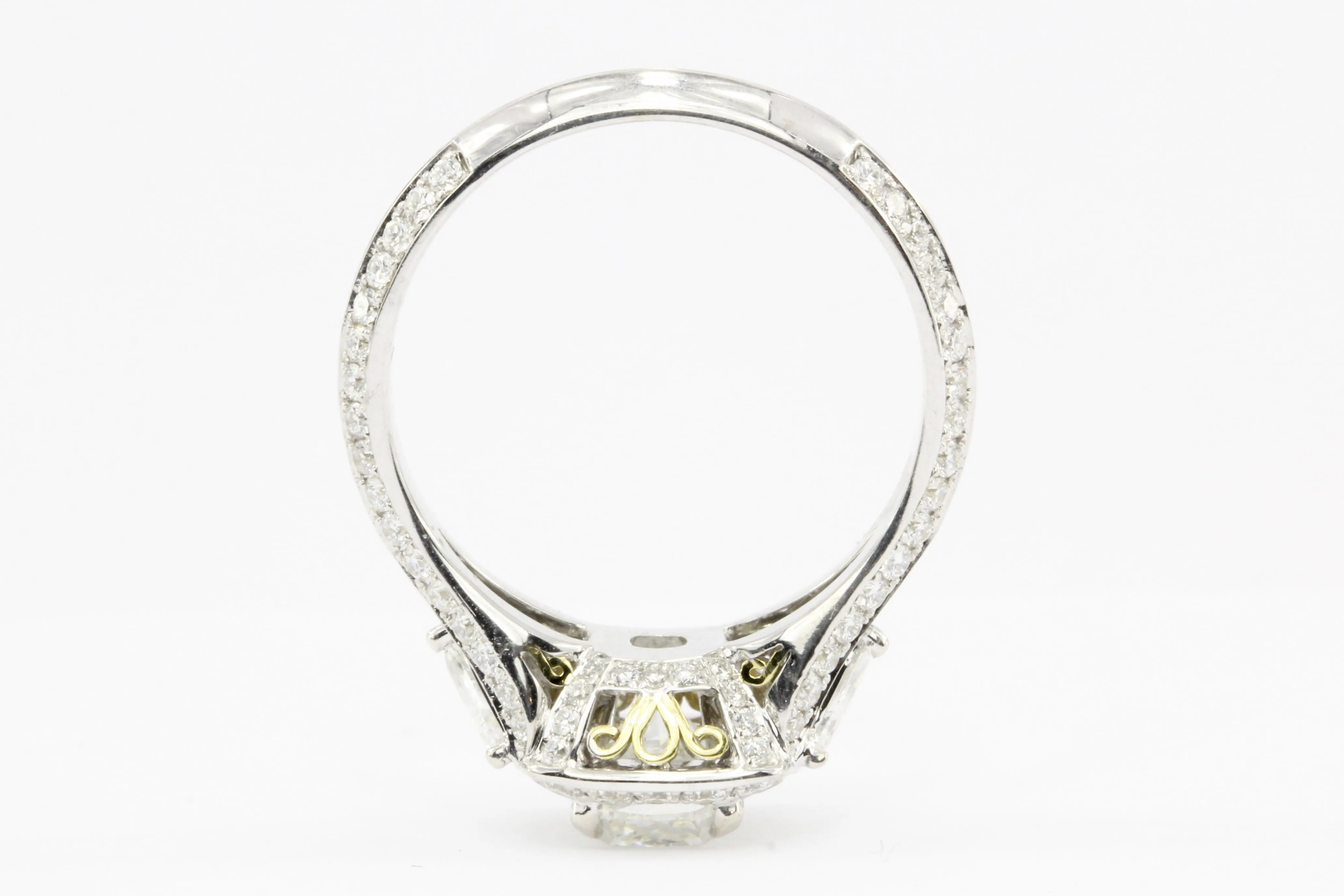 18K 1.5CT Cushion Cut Diamond Set With Two Trillion And Round Cut Diamonds