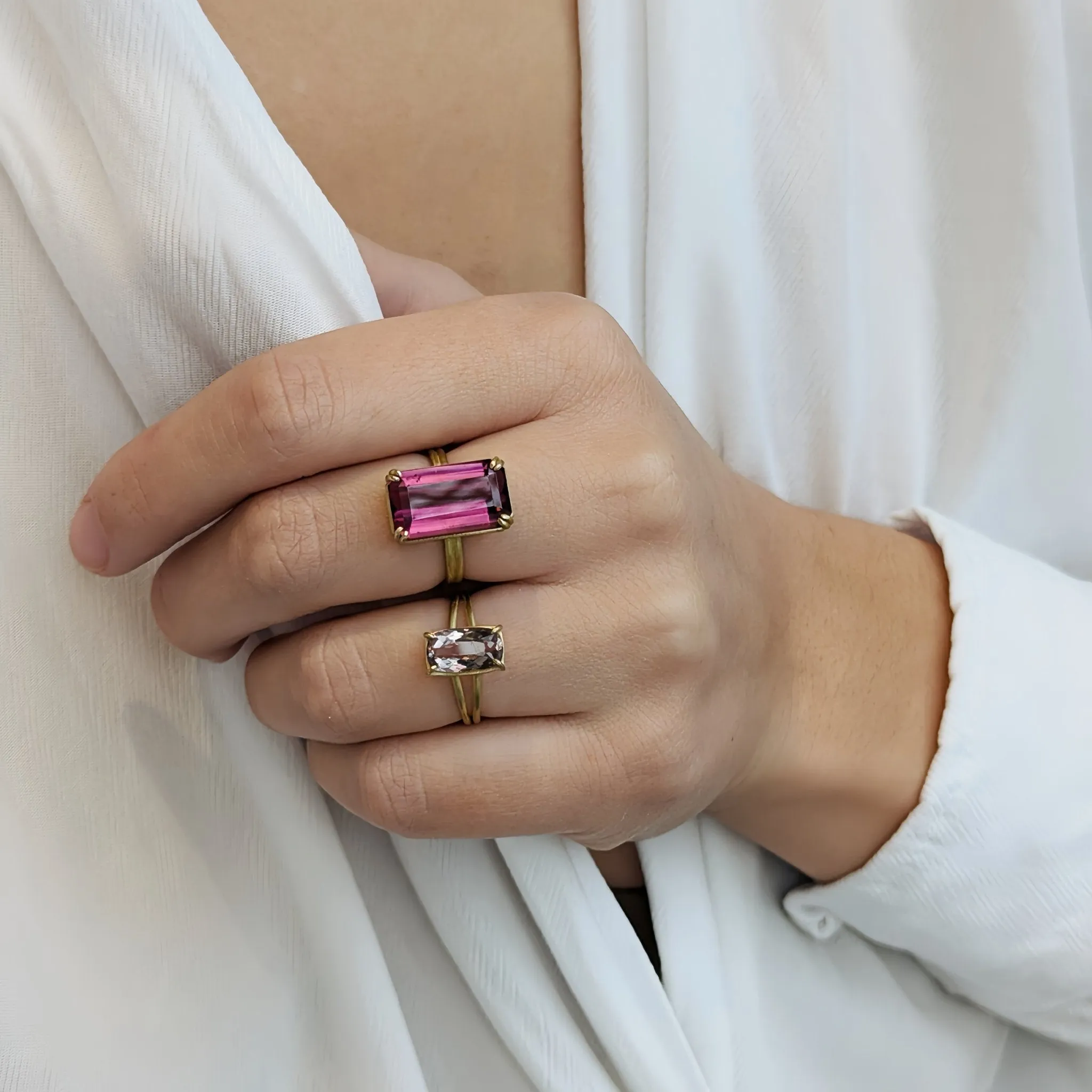 18K & Cushion Cut Mauve Scapolite Ring