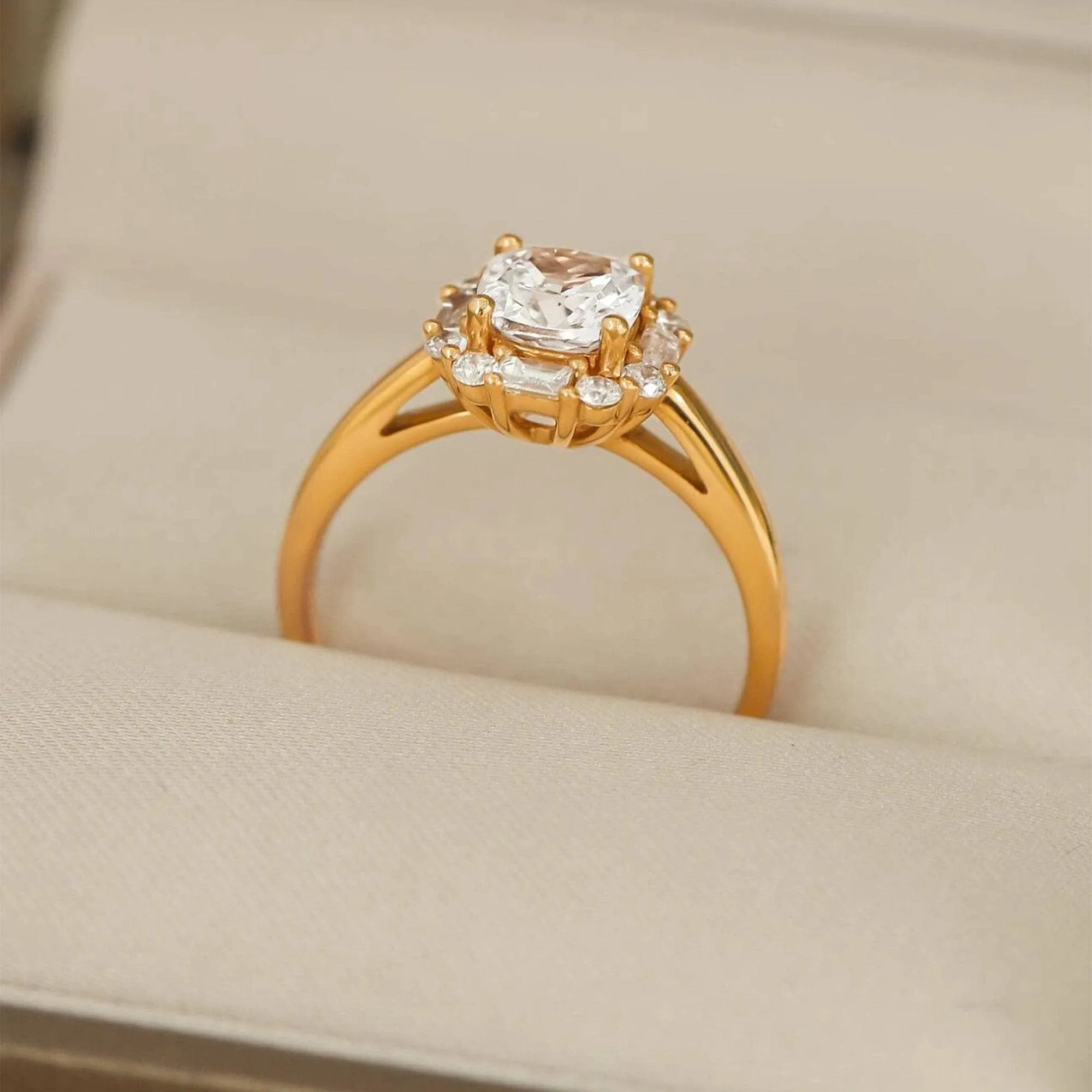 18k Cushion Cut Diamond Vintage Halo Engagement Ring