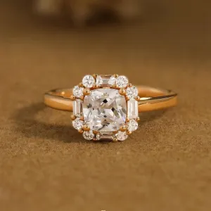 18k Cushion Cut Diamond Vintage Halo Engagement Ring