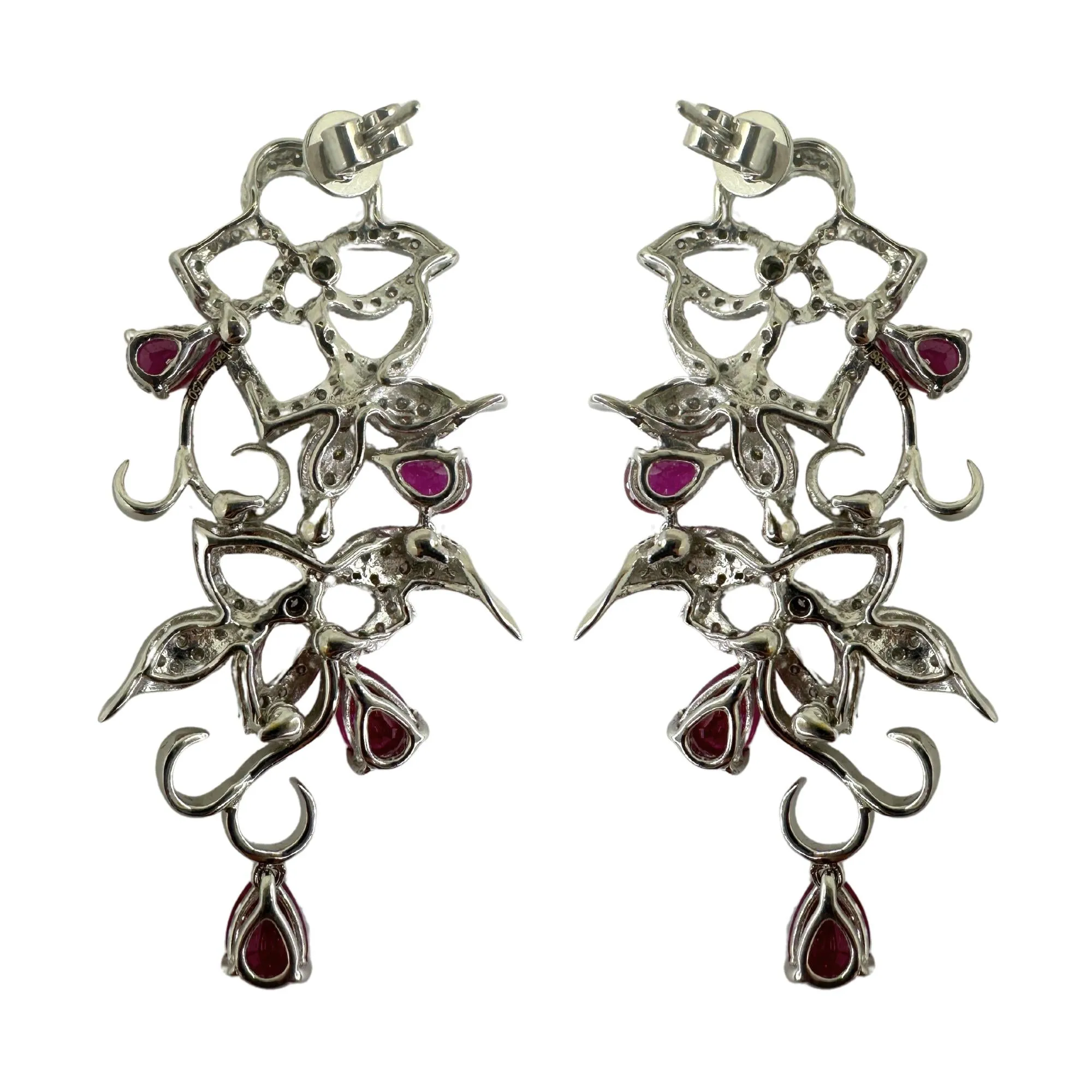 18k Diamond and Pear Shaped Ruby Earrings