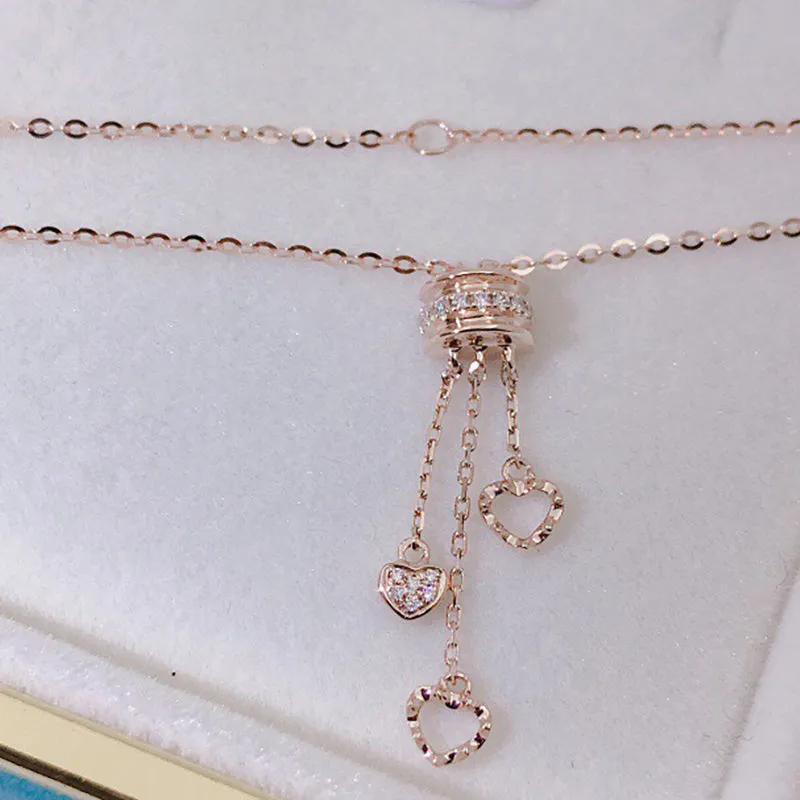 18K Gold 0.045ct Diamond Hanging Heart-shaped Pendant Necklace