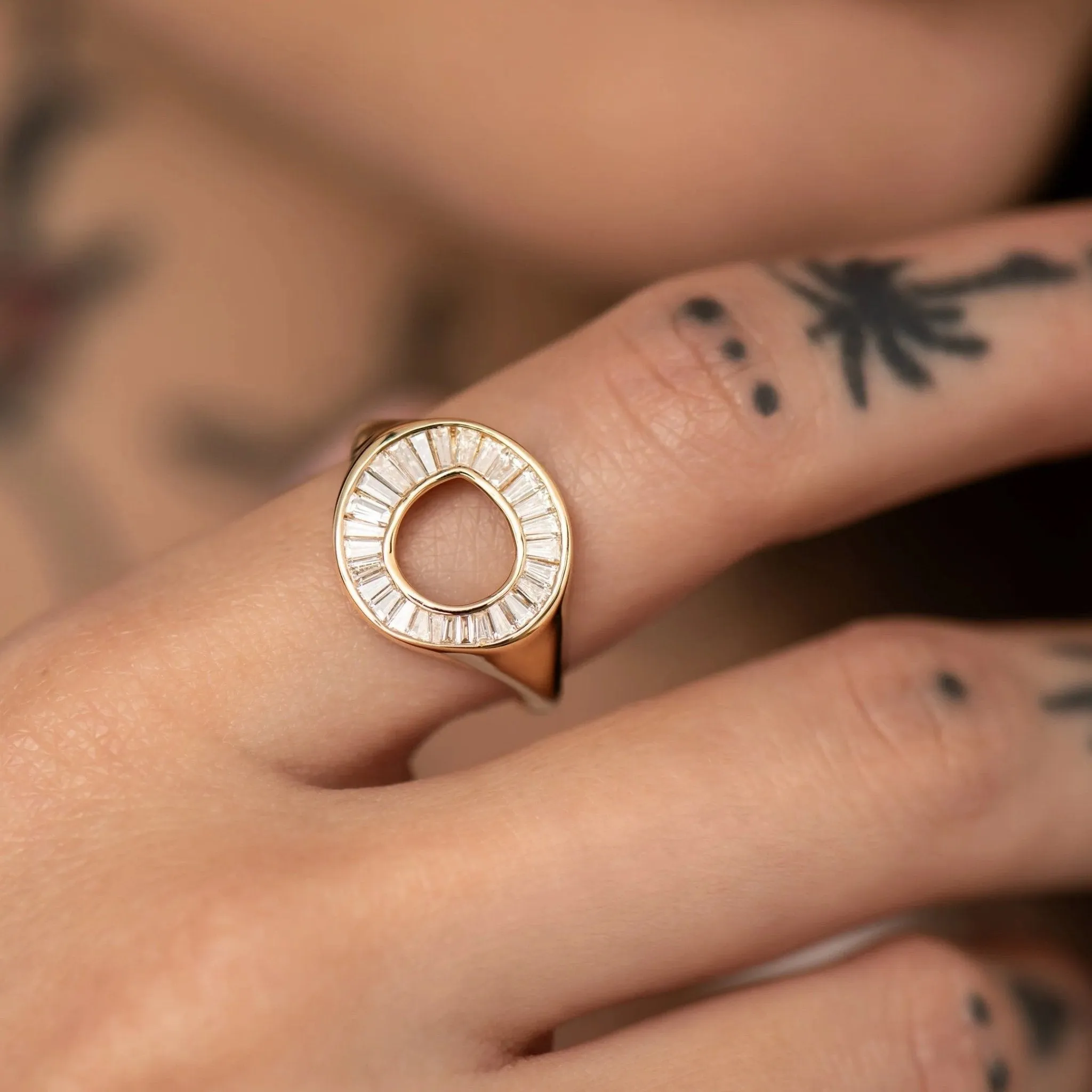 18K Gold Tapered Baguette Diamond "Sphere" Ring