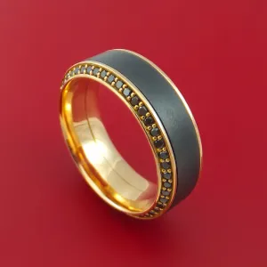 18K Rose Gold Ring with Black Zirconium Inlay and Eternity Set Black Diamonds Custom Made Band