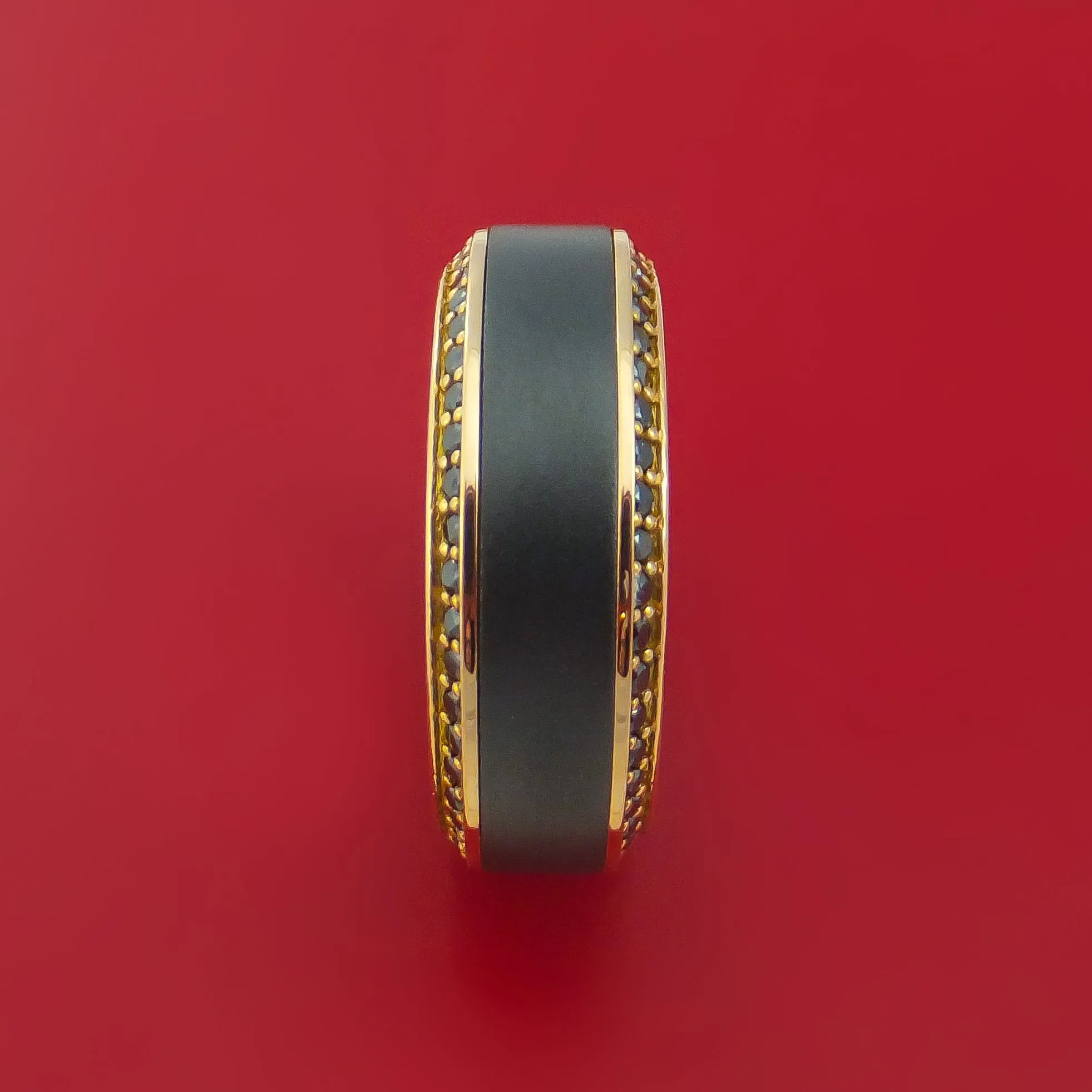 18K Rose Gold Ring with Black Zirconium Inlay and Eternity Set Black Diamonds Custom Made Band