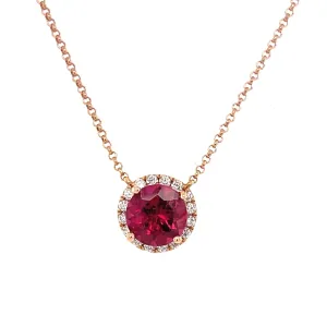 18K Rose Gold Rubelite & Diamond Halo Necklace (1.73ctw)