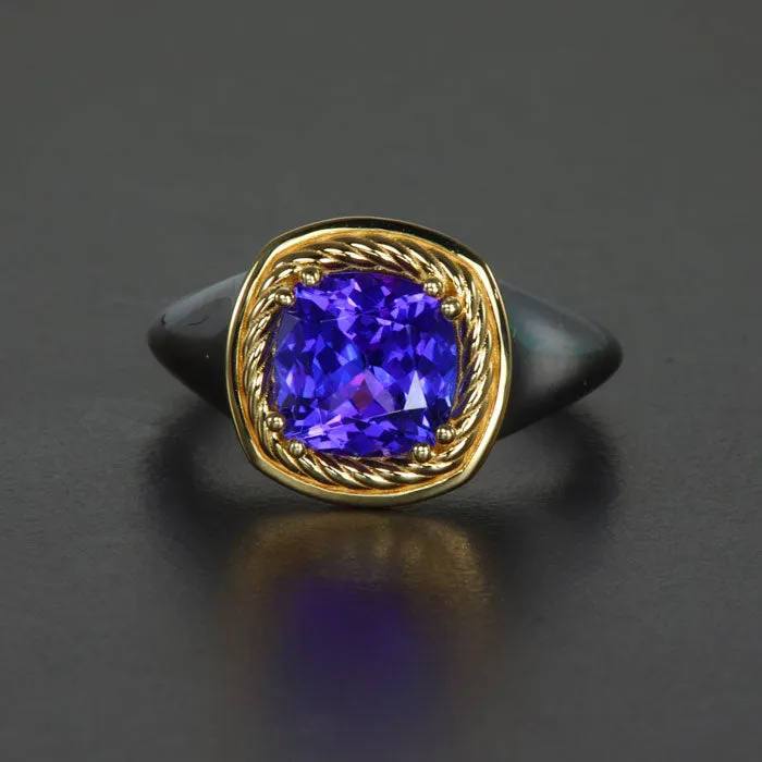 18K White and Yellow Gold Square Cushion Tanzanite Ring 2.30 Carats