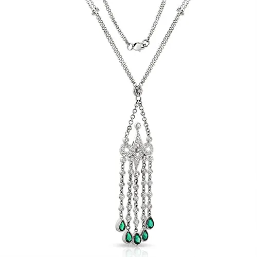 18K White Gold 18" 1.53ctw Emerald & Diamond 1.58 ctw Chandelier Necklace