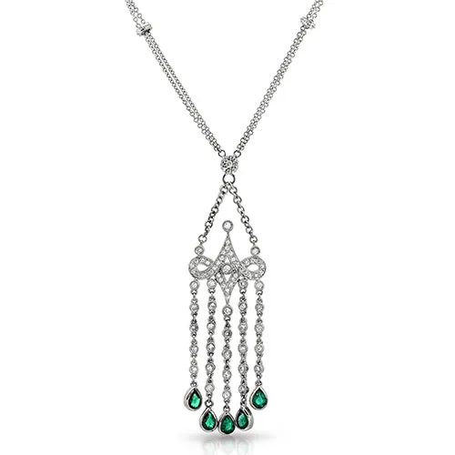 18K White Gold 18" 1.53ctw Emerald & Diamond 1.58 ctw Chandelier Necklace