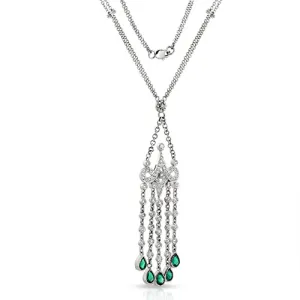 18K White Gold 18" 1.53ctw Emerald & Diamond 1.58 ctw Chandelier Necklace