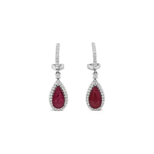 18K White Gold 4.35ctw Ruby and Diamond Tear-drop Estate Earrings