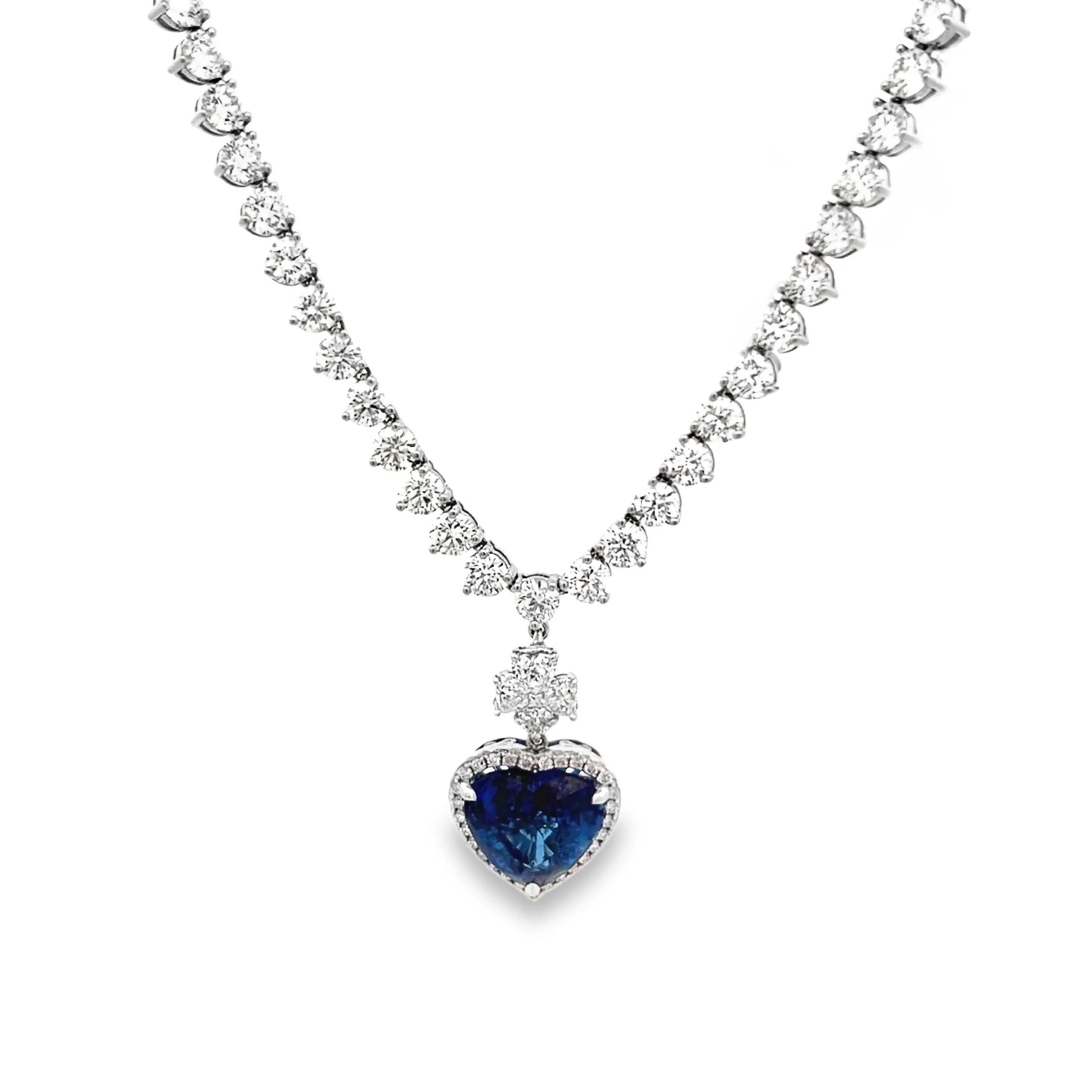18k White Gold Diamond and Sapphire Necklace