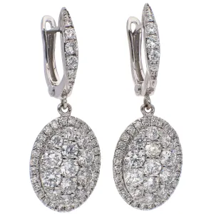 18K White Gold Diamond Cluster Dangle Earrings