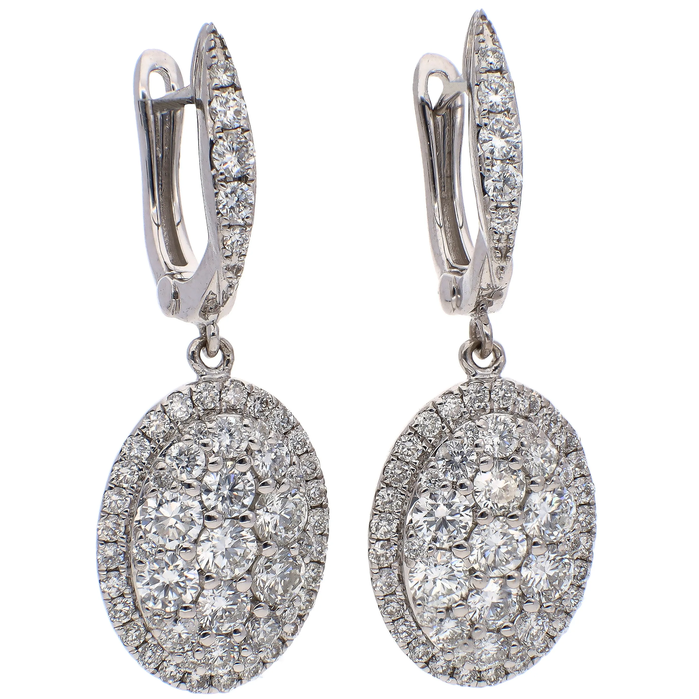 18K White Gold Diamond Cluster Dangle Earrings