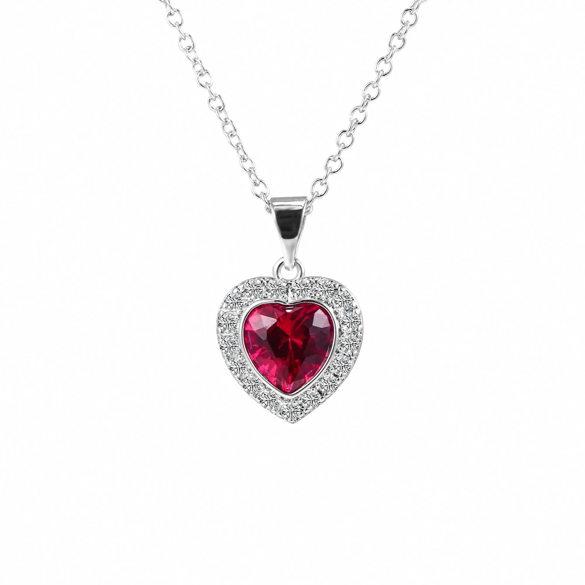 18K White Gold Plated Crystal Heart Necklace