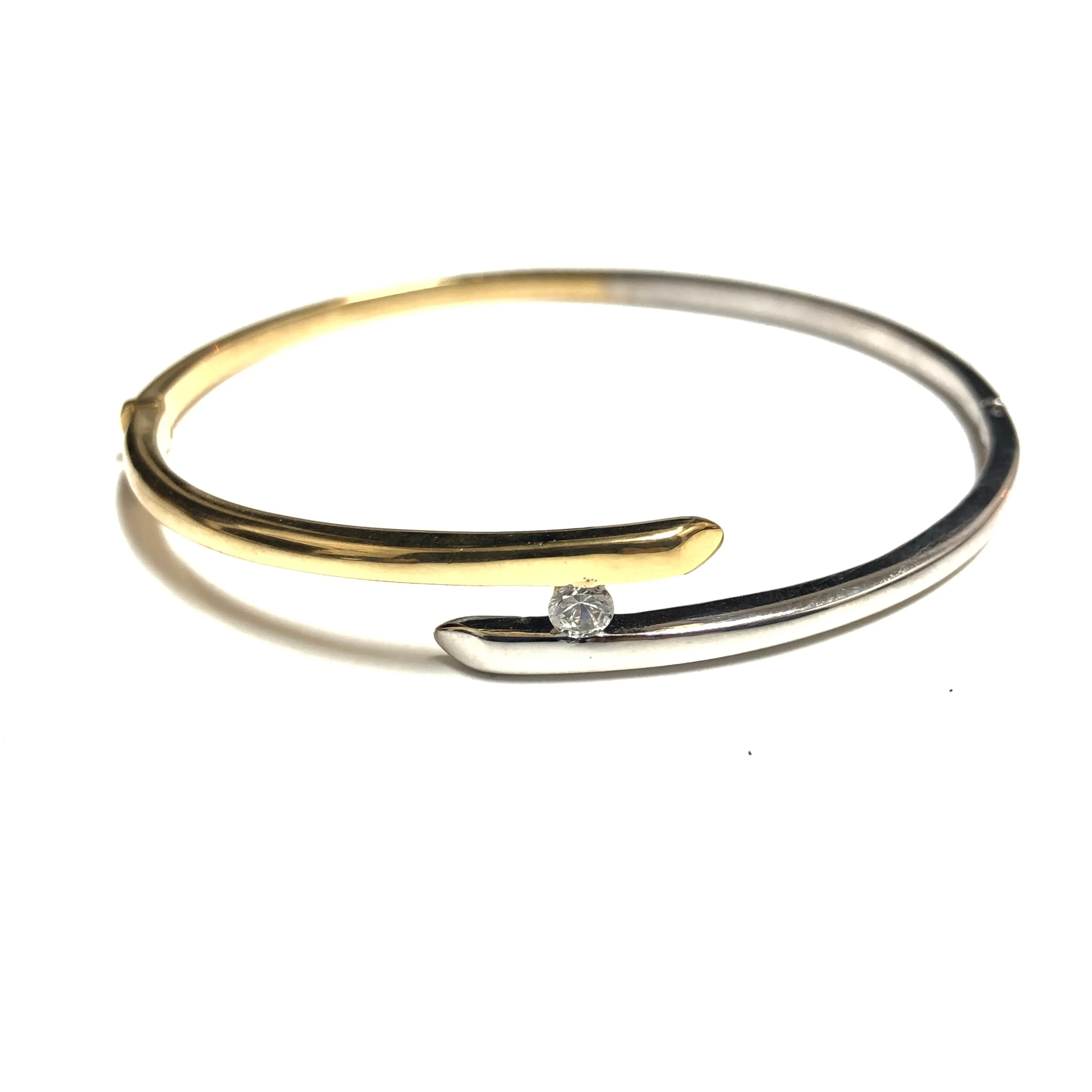 18K Yellow and White Gold CZ Bangle