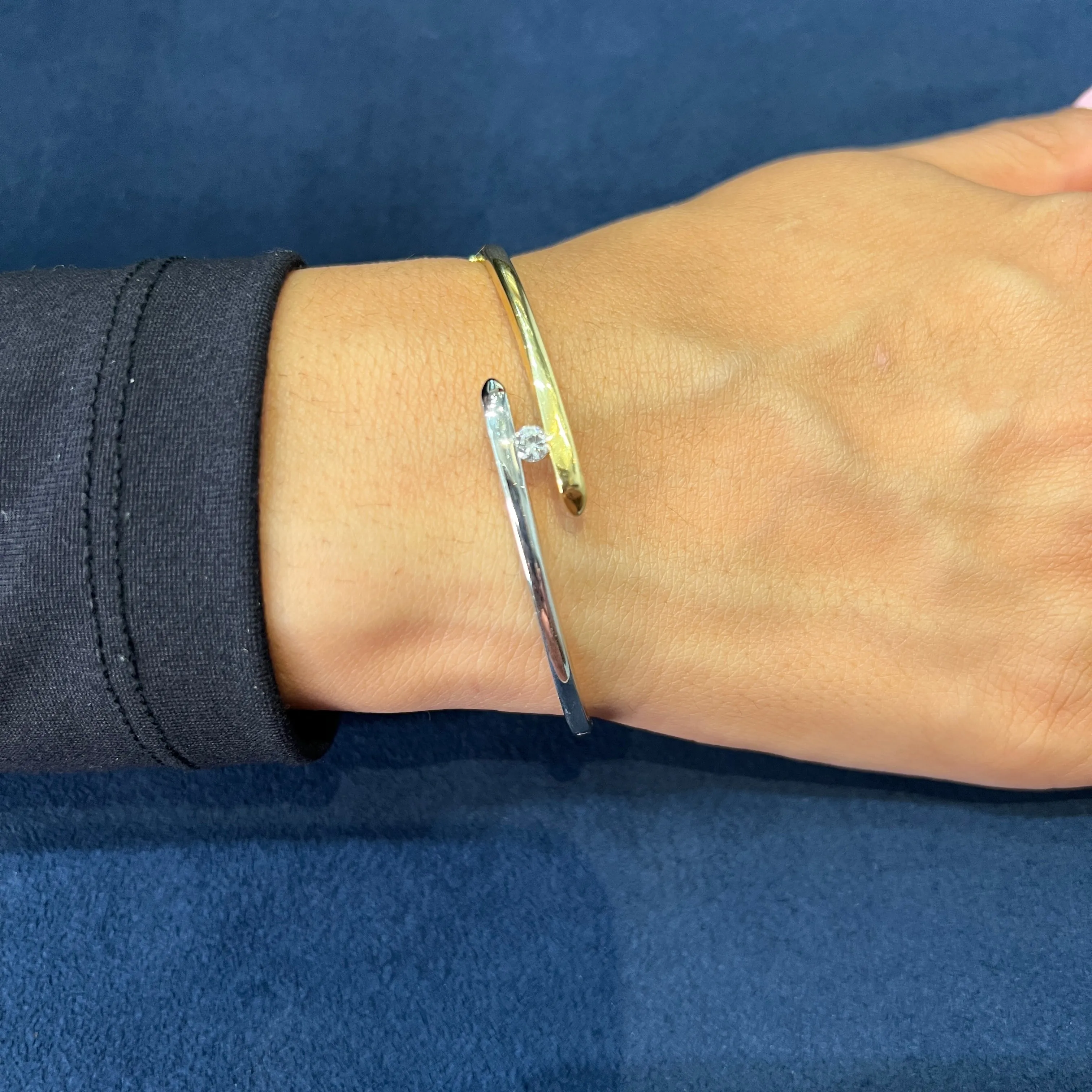 18K Yellow and White Gold CZ Bangle