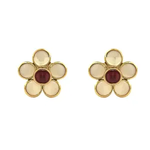 18k Yellow Gold Moonstone and Ruby Flower post Earrings 