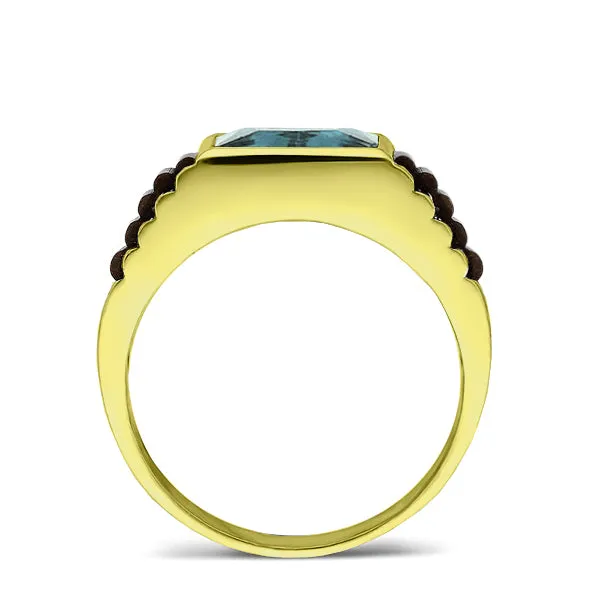 18K Yellow Gold Plated Mens Heavy Silver Band Ring Topaz Gemstone Perfect Ring