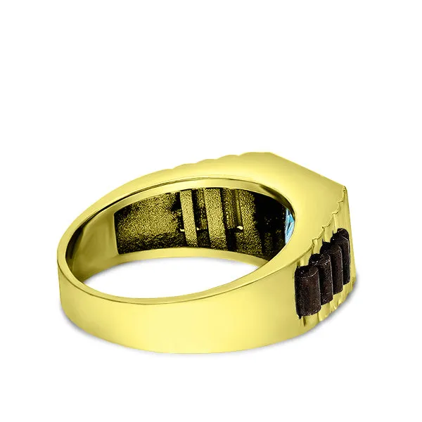 18K Yellow Gold Plated Mens Heavy Silver Band Ring Topaz Gemstone Perfect Ring