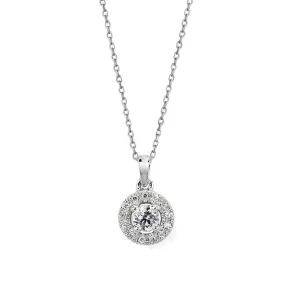 18kt White Gold Round Cut Diamond with Halo Pendant Necklace, 0.75TCW