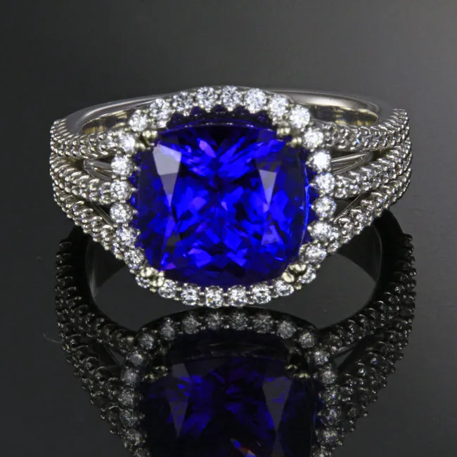 18kt White Gold Tanzanite & Diamond Ring 4.25 Carats