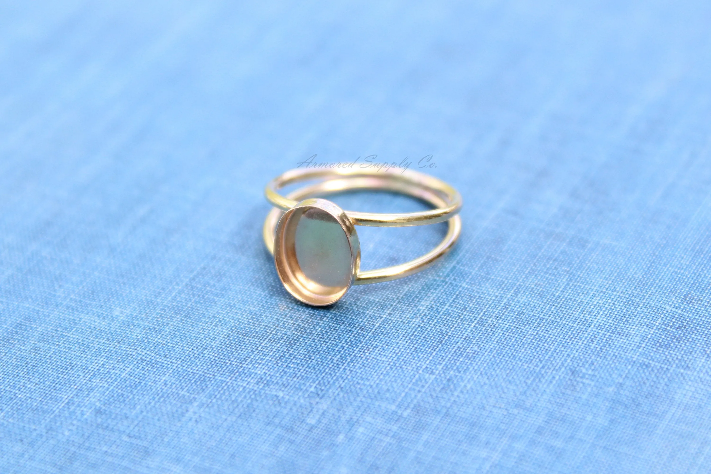 18x13mm Oval bezel Gold Double Band Ring blank