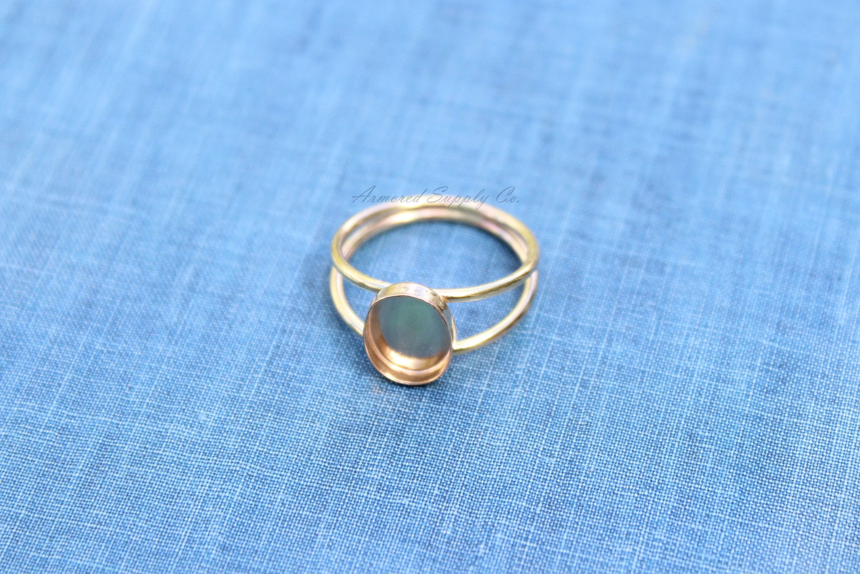 18x13mm Oval bezel Gold Double Band Ring blank