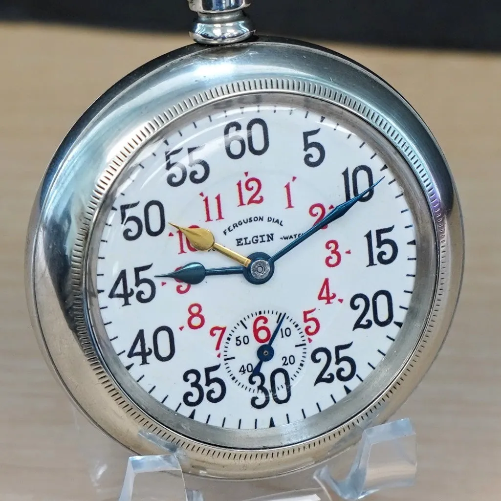 1911 ELGIN B.W. Raymond Rail Road Pocket Watch Ferguson Dial 18s Openface 21 Jewels
