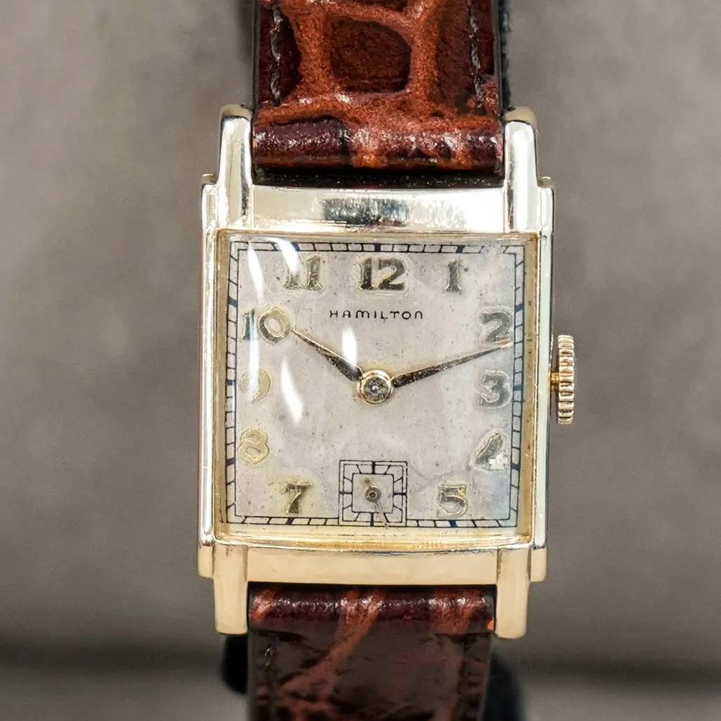 1946 HAMILTON Tank Case Watch 19 Jewels Cal. 982 U.S.A. Wristwatch 14K Gold Filled