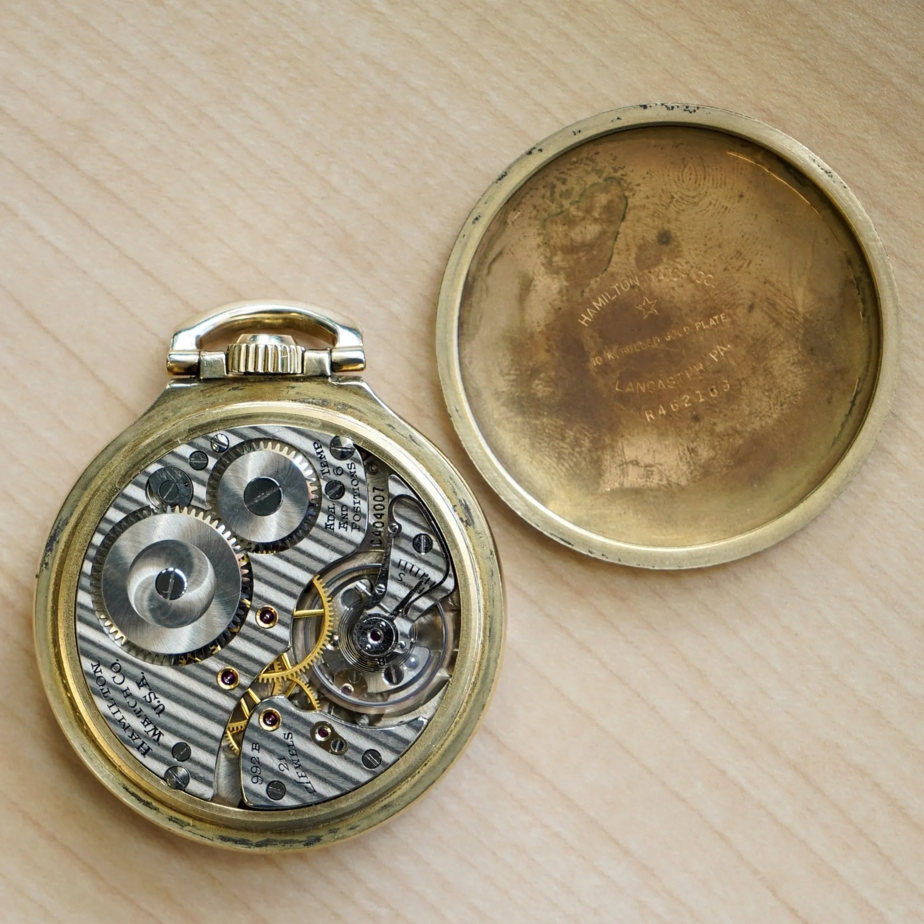 1953 HAMILTON Railway Special Pocket Watch 16s Grade 992B 21 Jewels Adj. Openface 10K RGP