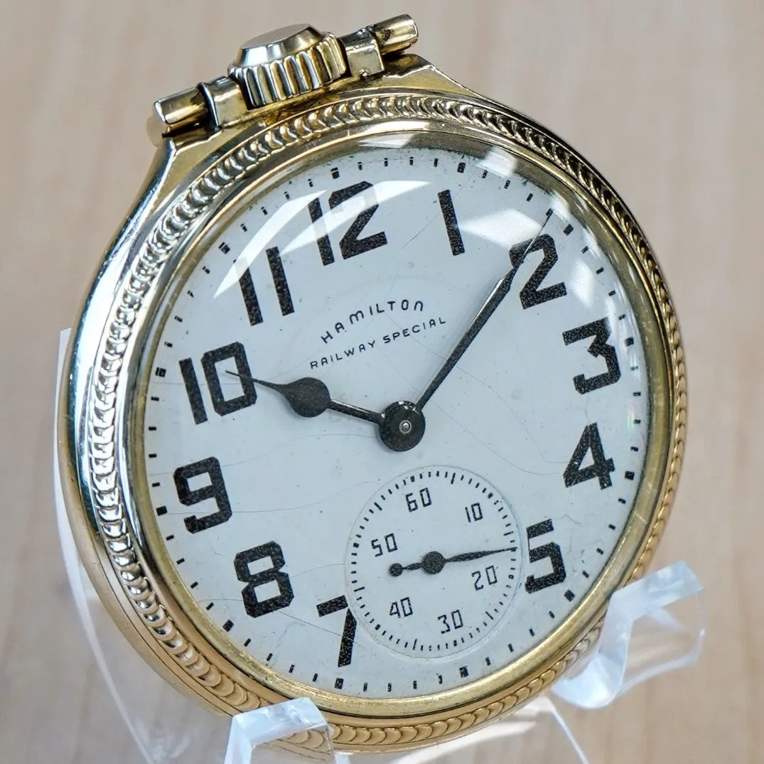 1953 HAMILTON Railway Special Pocket Watch 16s Grade 992B 21 Jewels Adj. Openface 10K RGP