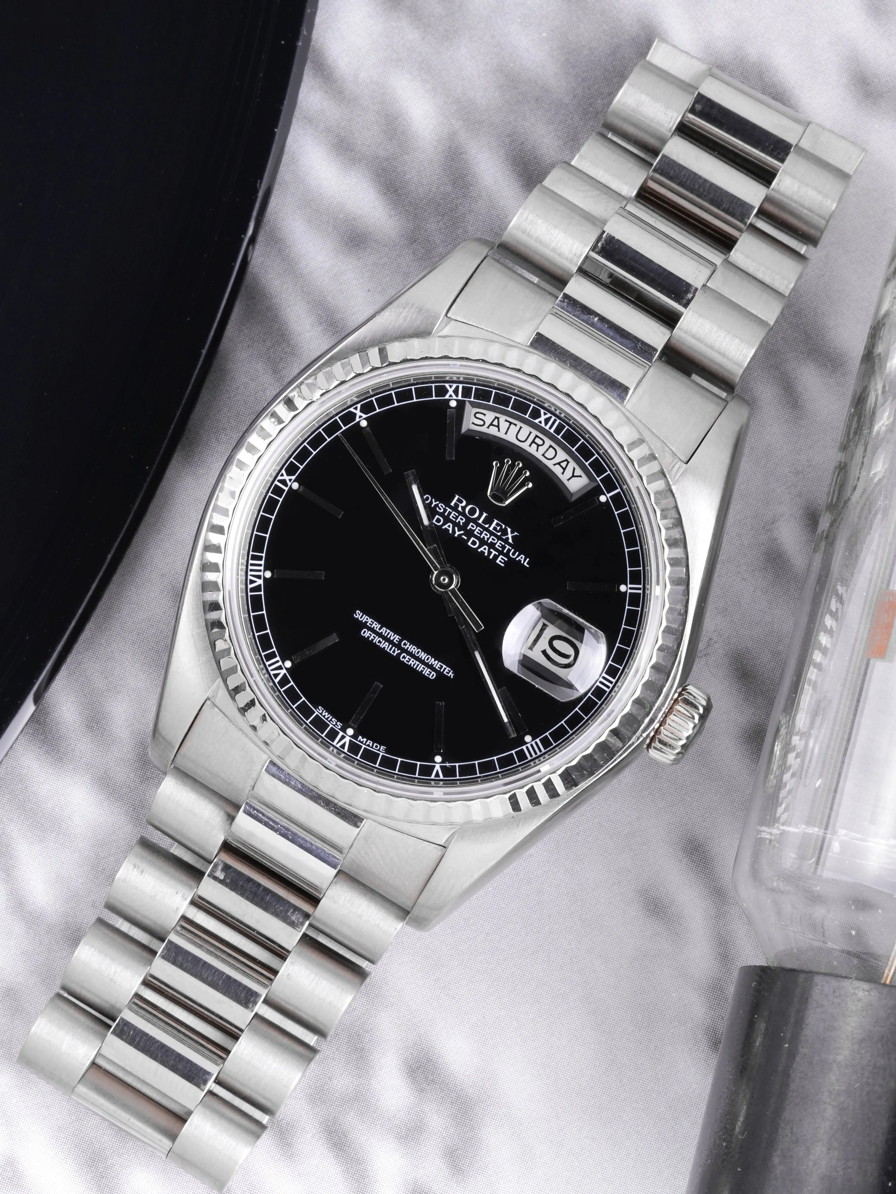1977 Rolex Day-Date 18k WG (Ref. 18039) Black Service Dial
