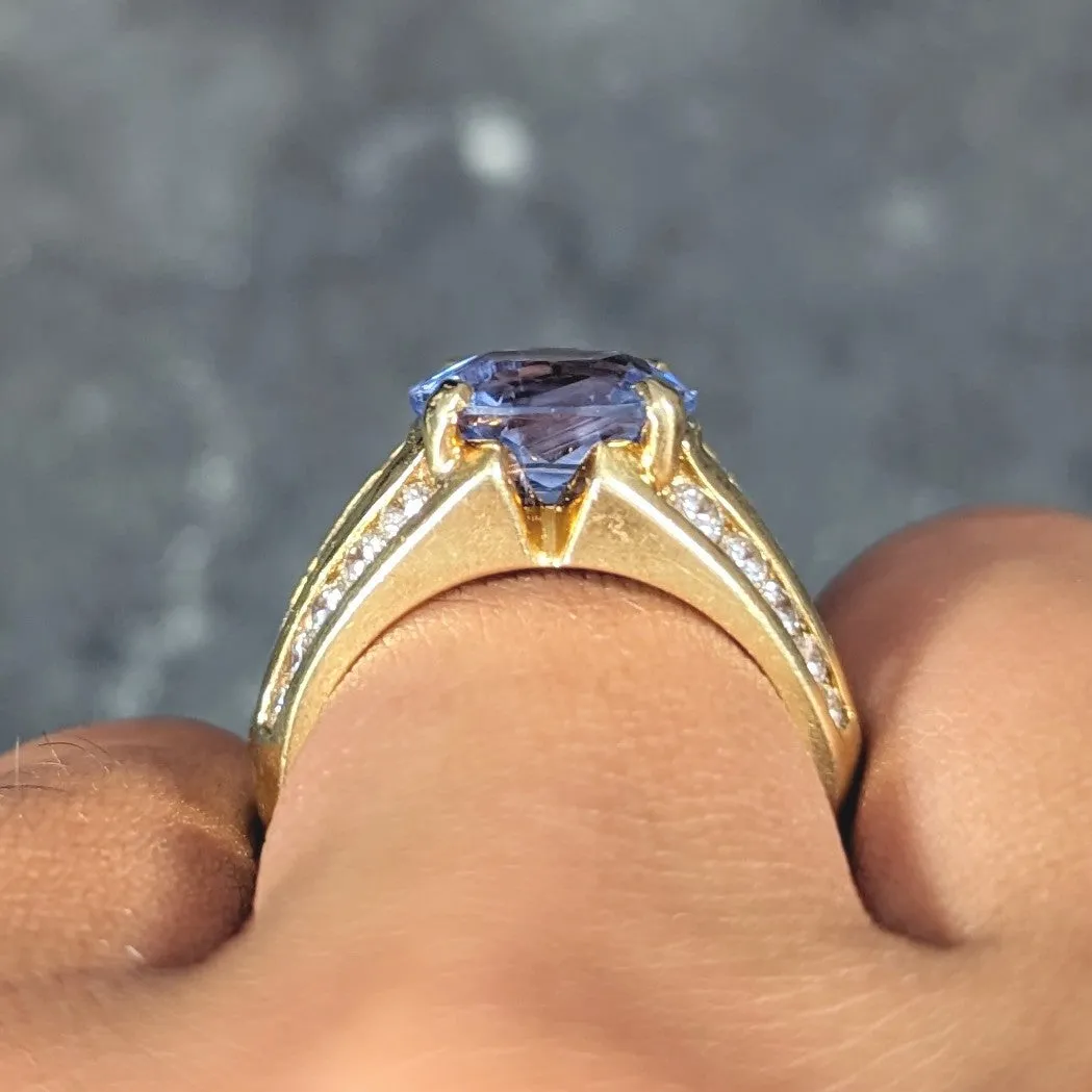 1980's 5.55 CTW No Heat Ceylon Sapphire Diamond 18 Karat Gold Vintage Ring GIA